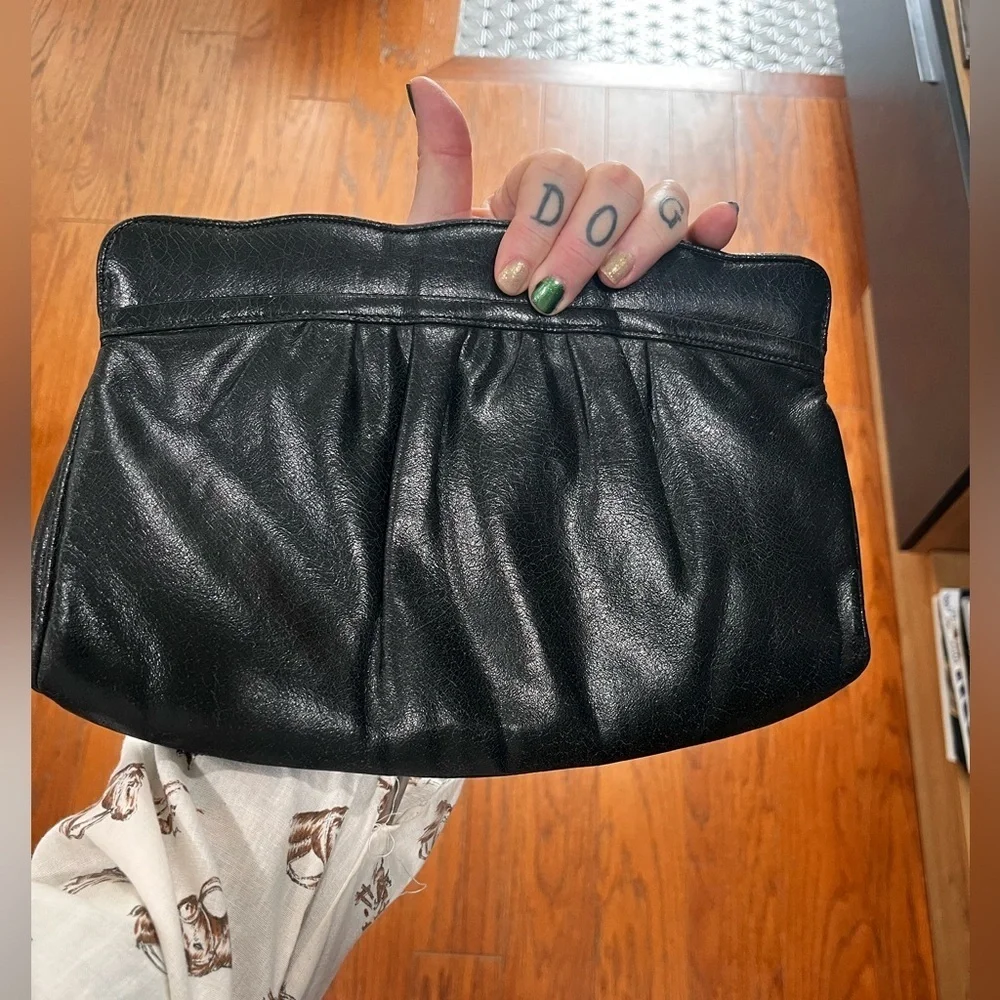 Black pleated Zenith Handmade Hemphill wells Clutch Bag vintage leather